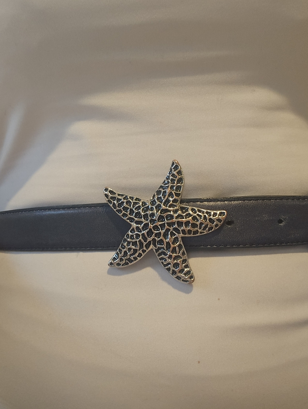 Talbots Navy Leather Belt, M, Embelished Starfish Buckle
